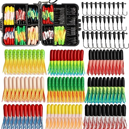 Dovesun 120Stück Angelköder mit Jig-Köpfe Häkchen Weichplastik Grubs-Tubes köder 90Stück 0.8g 1.4g 1.75g 30stk Angeln Jig Angelköder Set