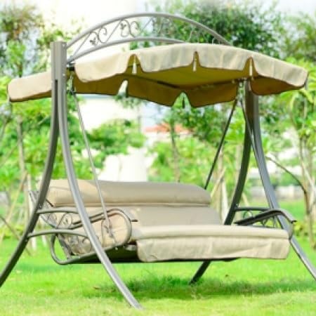 PureHaven Hollywoodschaukel für 3 Personen 210x150x200 cm pulverbeschichteter Stahl mit Sitzauflage und Beschattung standsicher und strapazierfähig