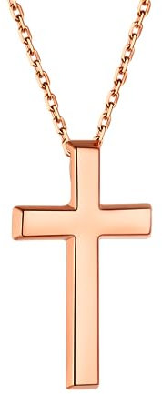 Collier Homme Croix Rose Or Plaque Chretienne Pendentif Femme Argent 925 Religieux Chaine Rolo 55 cm Reglable Cadeau Fetes des Peres Noel