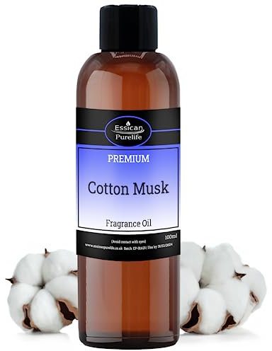 Essican Purelife Cotton Musk Fragrance Oil for Candle Making Scents 100ml, Scented Oils for Humidifier - Long Lasting Aroma Candle Scents Wax Melt Fragrance Oils for Soap Making & Bath Bombs