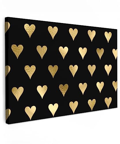 MuchoWow© Impressions sur Toile 90x60 cm Deco Tableau Murale Decoration Salon Peinture Tableaux Chambre Toiles Maison Coeur - Or - Luxe - Noir - Motifs