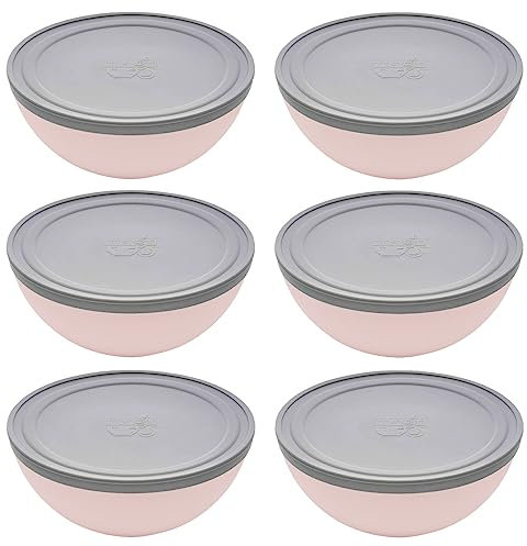 Magu 6er Set Natur-Design Schüssel Rosa mit Deckel Ø 16 cm aus einem Polymer aus natürlichen Materialien Servierschüssel Salatschüssel