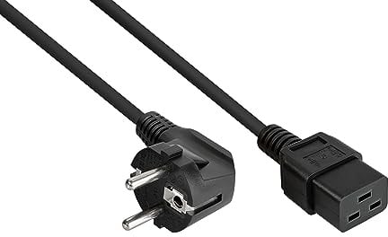 kabelmeister Netzkabel Schutzkontakt-Stecker Typ E+F (90° gewinkelt) an Kaltgeräte-Buchse C19- schwarz - 1,00mm² - 1m