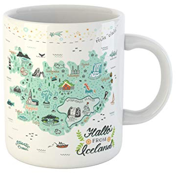 Tasse Island Karte Sehenswürdigkeiten Reisen Hallo Isländische Sprache Keramik Keramik Tasse Personalisiert Teetasse 330Ml Für Geschenk,Muttertag,Kaffee