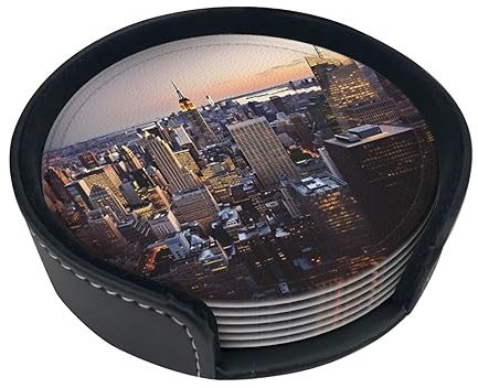 OPSREY Ensemble de sous-verres imprimés New York City avec étui de rangement en cuir