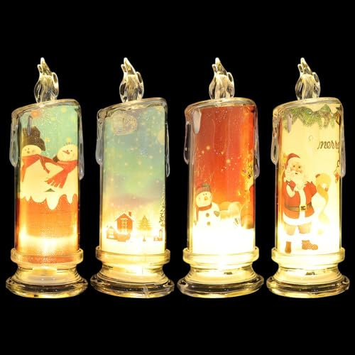 Sosoport Led-Weihnachtskerzen 4 Stück Batteriebetrieben Flammenlos Flackernde Kerzen Nachtlampe Stumpenkerzen Warmes Licht Für Weihnachtsfeier-Dekoration
