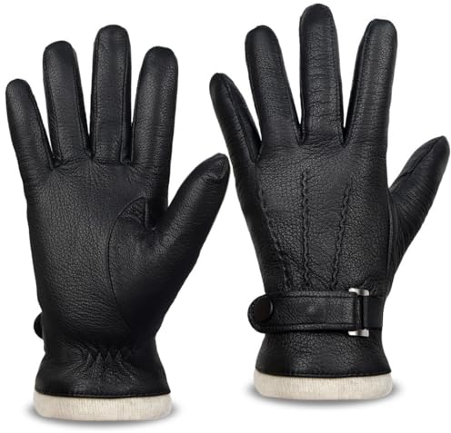Harssidanzar Herren Winter Lederhandschuhe,Echtleder Warme Kaschmir gefütterte Touchscreen Texting Handschuhe für das Fahren KM051EU,Schwarz, Größe S