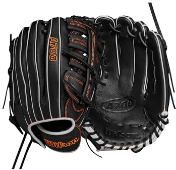 Wilson A700 12.5 Outfield Baseball Glove - Black/Silver/Orange, Right Hand Throw