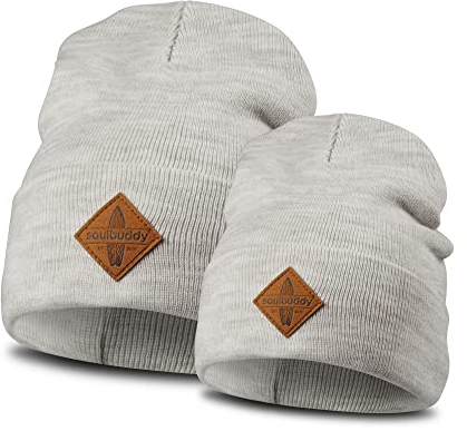 Soulbuddy Beanie - 2er Set Creme | Partnerlook-Set | 1 Herren oder Damen Wintermütze (One Size - 54-62 cm) und 1 Kinder Strickmütze (Größe S - 40-45 cm)