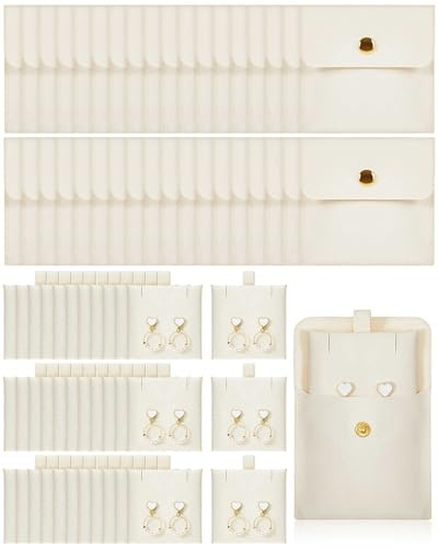 Ferreve 20 Pcs Microfiber Jewelry Pouch Bulk for Small Business, Beige
