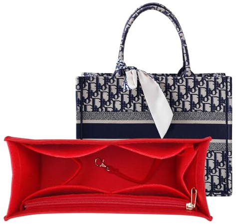 LOUKAYCCI Geldbörseneinsatz Organizer für Dior-Bücher-Tragetasche, mittelgroße Tasche, Premium-Portemonnaie, Filzeinsatz, mehrere Taschen, groß, Rot, Rot1, Large, KS12-Red1-XL