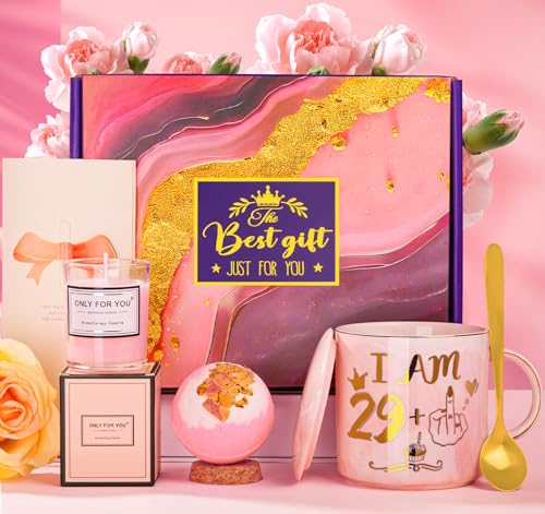 Biching 30 Geburtstag Frauen, Fun-Geschenk zum 30. Geburtstag für Mama, Ehefrau, Freundin, 400ml Kaffeetasse mit Golddruck, Rose Duftkerze und Rose Badebombe, Schöne Geschenkbox mit Grußkarte