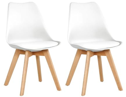 SHIITO - 2 Sillas de Comedor de Estilo Nórdico - 47 x 42 x 84 cm - Modelo Karlson - Pack de Diseño Sencillo y Elegante - con Patas de Haya - Color Blanco