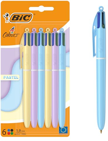BIC 4 Farben Kugelschreiber Set in Pastell, in verschiedenen Farben, 6er Pack, Ideal für das Büro, das Home Office oder die Schule