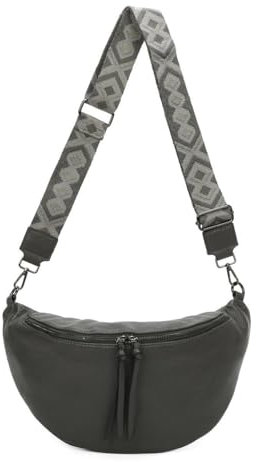 Damen Tasche Crossbody Schultertasche Gürteltasche Brusttasche Hüfttasche Bauchtasche Umhängetasche Cross-Over Bodybag Handytasche Geldtasche Kosmetiktasche Leder Optik Dunkelgrau M
