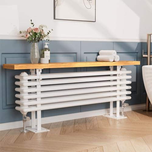 EMKE Heizkörper mit Regal 1200x480mm - 2-in-1 Design Heizkörper Bad Horizontal Seitenanschluss Weiß 808W