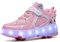 Jungen Mädchen Rollschuhe Schuhe Mit 4 Rollen Skateboardschuhe, Verstellbar Jugend Schuhe mit Rollen und LED Licht, Multifunktionale Sportschuhe Outdoorschuhe für Kinder Erwachsene…-Rosa||38