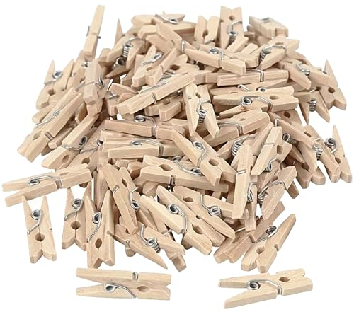 200x Mini Holzklammer Wäscheklammern, 25 mm: Mini Holzwäscheklammern - Ideal für Fotowände, Fotohalter & DIY-Vorhaben