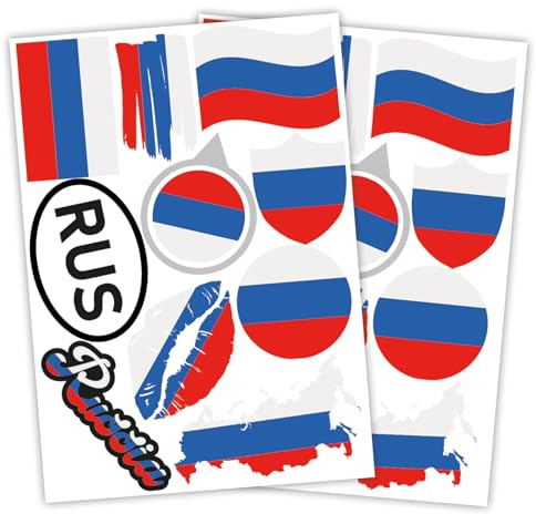 Finest Folia 2er Set DIN A4 Länderaufkleber Fahne Aufkleber Länderfahne Flagge für Auto Motorrad Sticker Länderflagge selbstklebend wetterfest R217 (48 Russland)