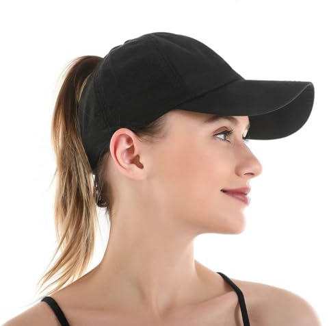 MQLSAERI Cappellino da Baseball a Coda di Cavallo da 1 Pezzo per L'Estate da Donna, Cappellini da Baseball da Donna, Regolabili con Rete Traspirante, Cappellini per Corsa, Golf, Campeggio - Nero