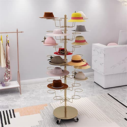 Clothing Store Tidy Rails Goldener Hutständer mit 7 Ebenen, Hutablage auf Rädern, Organisationsständer in Form eines Hutbaums, bietet Platz für 28 Hüte, Rahmen mit Nanobeschichtung