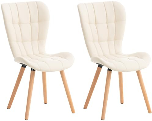 CLP 2er Set Esszimmerstuhl Elda I Stoff, Kunstleder, Samt I Lehnstuhl Mit Robustem Holzgestell Und Stilvollen Ziernähten, Farbe:Creme, Material:Kunstleder