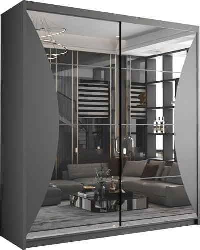 MN Furniture Modern Double Sliding Door Wardrobe Forenia Grey, Black, White 150cm 203cm (Grey, 203)