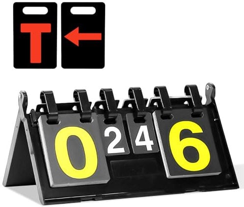 BORDEAG 4-Stellige Tragbare Flip Sport Anzeigetafel, Punktetafel Punktezähler, Scoreboard, Tragbare Anzeigetafel für Basketball Badminton Volleyball Tischtennis (39 x 21 cm)