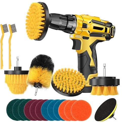 21 Pcs Drill Brush Attachment Set, Cleaning Brushes Kit Included Scrub Pads, Cleaning Sponge and Extend Attachment for Cleaning Showers, Kitchen, Tubs, Bathroom