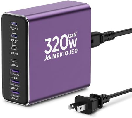 320W Aluminum Alloy USB C Charger Block Fast GaN Charging Station for Multiple Devices, Dual 65W USB C Laptop Charger for MacBook Pro/Air/iPad Pro/iPhone (Purple)