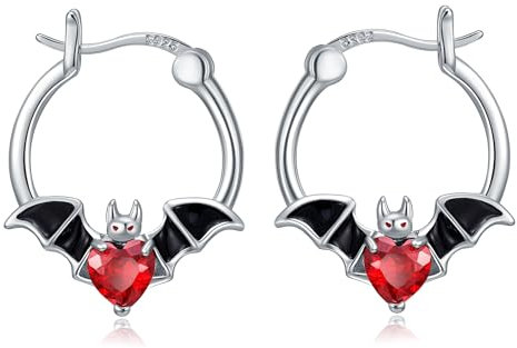 PARYFO Fledermaus Ohrringe 925 Sterling Silber Fledermaus Creolen Silber mit Rotem Kristall Rot Gothic Schmuck Halloween Geschenke für Frauen Mädchen