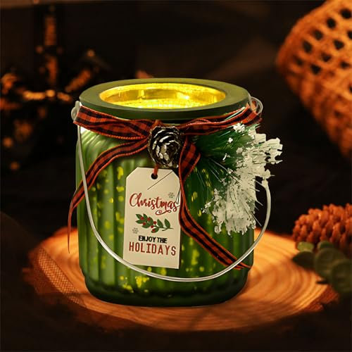 dellyy Portavelas de Navidad 9 x 7,5 cm, Portavelas de Cristal con Plato para Cartas y Piñas, Candelabros de Navidad, Portavelas Vidrio para Decoración de Mesa y Chimenea de Fiesta Navideña