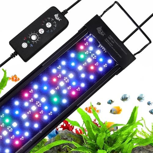 AQQA Aquarium LED Beleuchtung,36W Vollspektrum 24/7 Modus Aquarium Licht,Einstellbare Timer Helligkeit Aquarium Lampe,Aquarium Pflanzenlicht mit ausziehbarer Halterung,für 100-120cm Fischtank