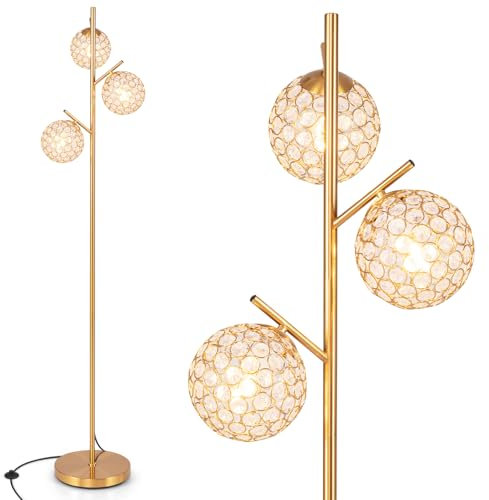 COSTWAY Stehlampe mit 3 Lampenschirmen und Fußschalter, freistehende Standlampe 169cm Baumlampe, moderne Stehleuchte Kugellampe für Schlafzimmer, Wohnzimmer