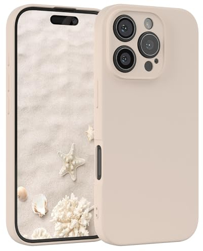 EAZY CASE Coque de protection en silicone pour iPhone 16 Pro, en silicone beige, souple, résistante aux chocs, avec protection de l'appareil photo, fine, protection TPU, antichoc, taupe pastel mat
