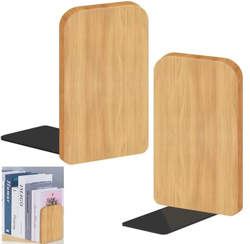 Lot de 2 Serre-Livres en Bois de hêtre - 17 x 12 x 10,5 cm - Support de Lecture pour Livres Lourds, CD, vinyles, Solides - pour Bureau, bibliothèque (2F)