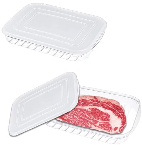 Sicheii Bacon Keeper for Refrigerator Airtight with Soft Silicone Lid, Deli Lunch Meat Container for Fridge, Stackable Cold Cuts Food Storage Containers, Ham and Cheese Shallow Holder Saver (2 Pack)