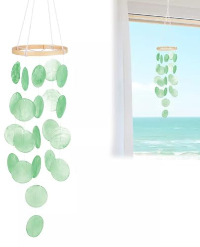 Muschel Windspiele für Draußen,Meeresglas Muschel Windspiel,Windspiel Garten Hängend,Muschel-Windspiele für den Außenbereich,Boho Deko Muschel Traumfänger Girlanden für Draußen/Patio/Garten Dekor,Grün