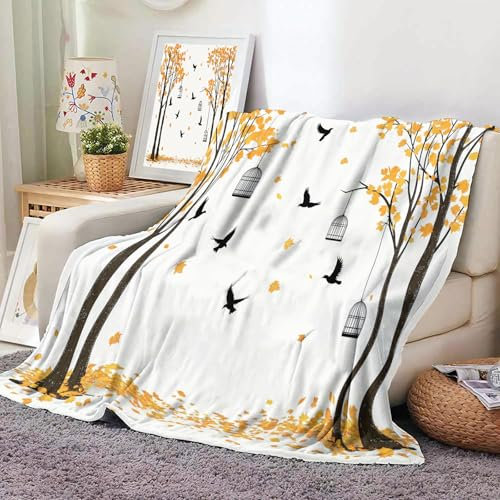 GSAEIMCT Wohn- & Kuscheldecken Wald Vögel Kuschelige weiche Flanelldecke mit Cartoon-Motiv, Wald Vögel, Bettüberwurf, Decke für Wohnzimmer, Couch, Sofa, Stuhl, 130x150cm