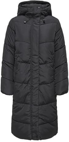 ONLY Damen Steppmantel ONLMaggi Life Long Puffer langer Winterparka mit Kapuze 15349121 Black L