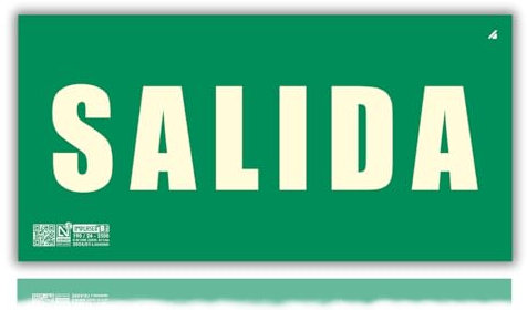 Señal Salida Homologada - 16x32 cm - Clase B D≤10m - PVC Luminiscente - Señal Certificada en Sostenibilidad - Cartel Fotoluminiscente Salida - Cartel Salida Homologada SIN marco