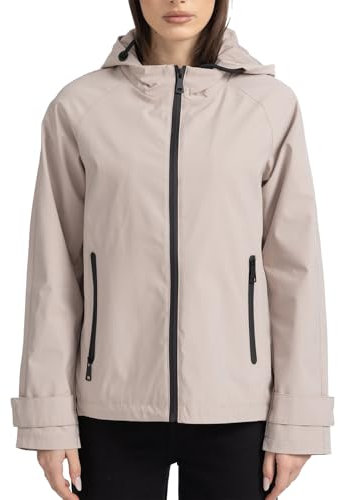 vittorio y Giacca Softshell da Donna con cappuccio Giubbino Leggero Antivento (IT, Testo, XL, Regular, Regular, Beige)