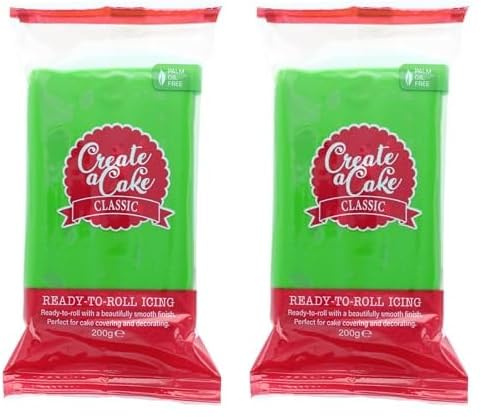 Create A Cake Ready To Roll Icing | Green Fondant Icing | Palm Free Sugar Paste For Cake Decorating, Cupcakes, Cookies, Cakes - 200g (Pack of 2)