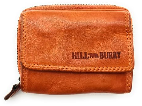 Kompakte Geldbörse aus echtem Leder für Damen & Herren – kleines Portemonnaie mit RFID-Schutz, 2 Geldscheinfächer, Reißverschluss-Münzfach, echtes Leder (Waschleder orange)