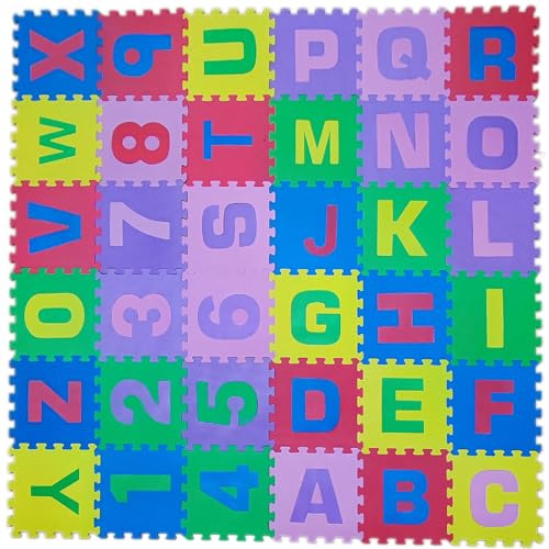 Puzzlematte 36 Plättchen (86 Teile) aus Gummi mit Buchstaben und Zahlen Riesig 180x180cm (3,24m2)