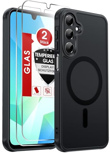 LeYi für Samsung Galaxy A16 4G / 5G Hülle für Magsafe mit 2*Panzerglas | Handyhülle Ultra Dünn Magnetisch Schutzhülle Schutzglas Matt Transluzent Stoßfest Handy Phone Case Cover 128gb A 16 Schwarz