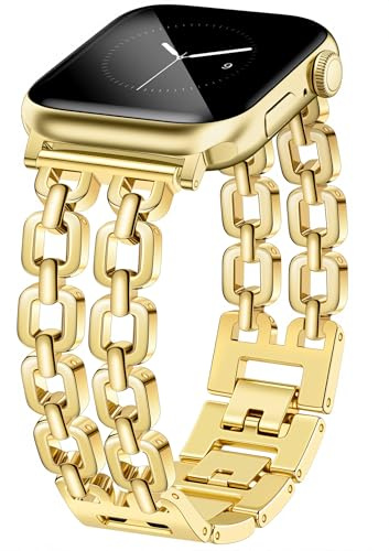 Newlibery Gold Watch Bands for Women Compatible with Apple Watch 42mm(S3/2/1) 44/45/46/49mm Adjustable Metal Strap Dressy Jewelry Chain Bracelet for iWatch Series 11/10/9/8/7/6/5/4/SE 3/2/1 Ultra1/2/3
