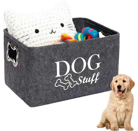 HUILATE Dog Toy Box, Puppy Toy Box Storage Basket, Foldable Dog and Cat Supplies Basket with Handle for Organizing Pet Clothes Shoes and Accessories