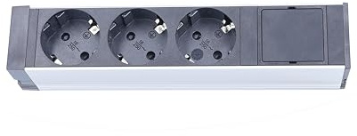 as - Schwabe 10 Alu-Steckdosenleiste, 3-Fach, ohne Kabel, mit Haltern | 230V/16A/3500W, für Serverschränke, schwarz/silber, IP20