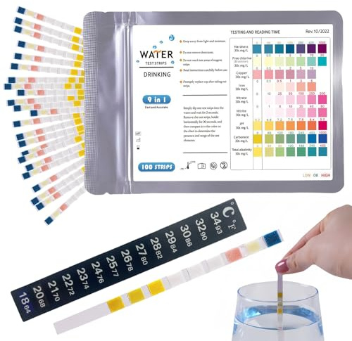 100 Stück 9 in 1 Teststreifen Aquarium Für Schneller Wassertest Aquarium, Teststreifen Wasser Zum Gesamthärte,Freiem Chlor,Kupfer, Eisen,Nitrat,Nitrit,Ph,Gesamalkalinität,Karbonat,Temperatur& Mehr
